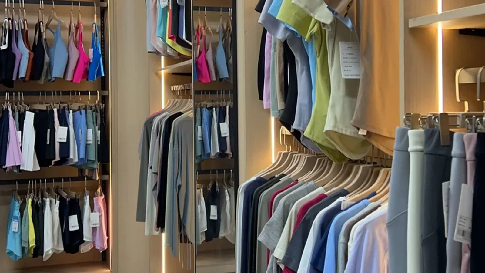 Activewear garments and reference tags used to build a product development brief