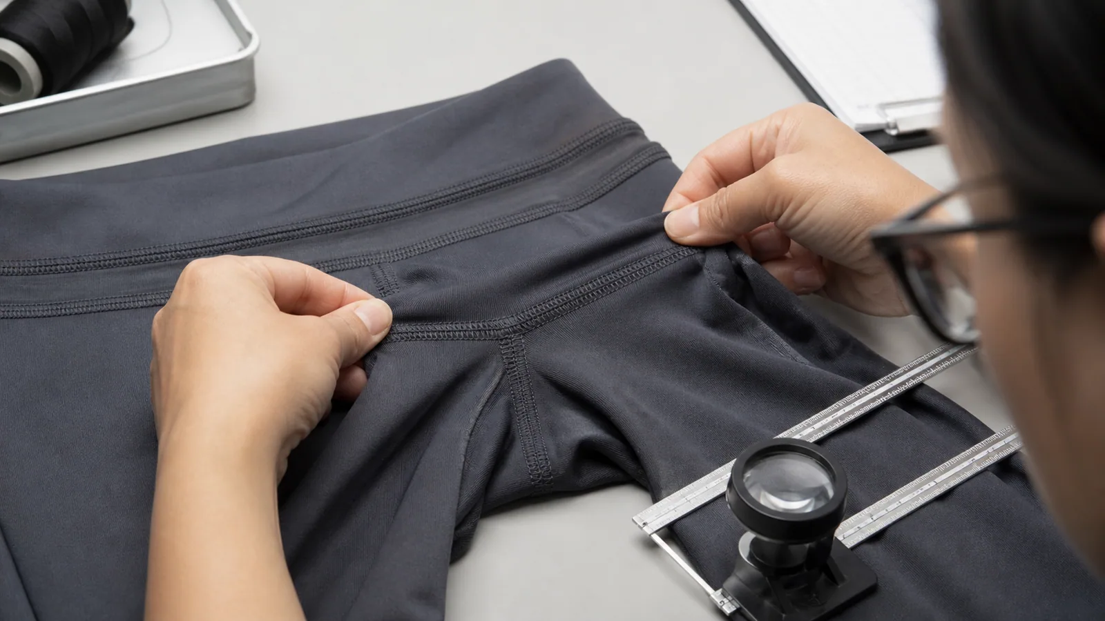 Activewear seam construction quality inspection before production